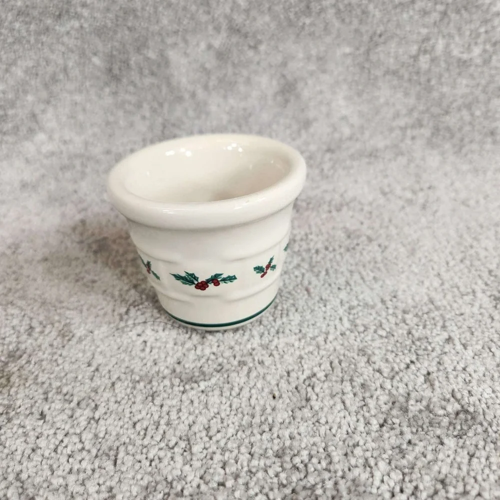 Longaberger Votive Cups Ivory Christmas Holly Pottery Set of‎ 2